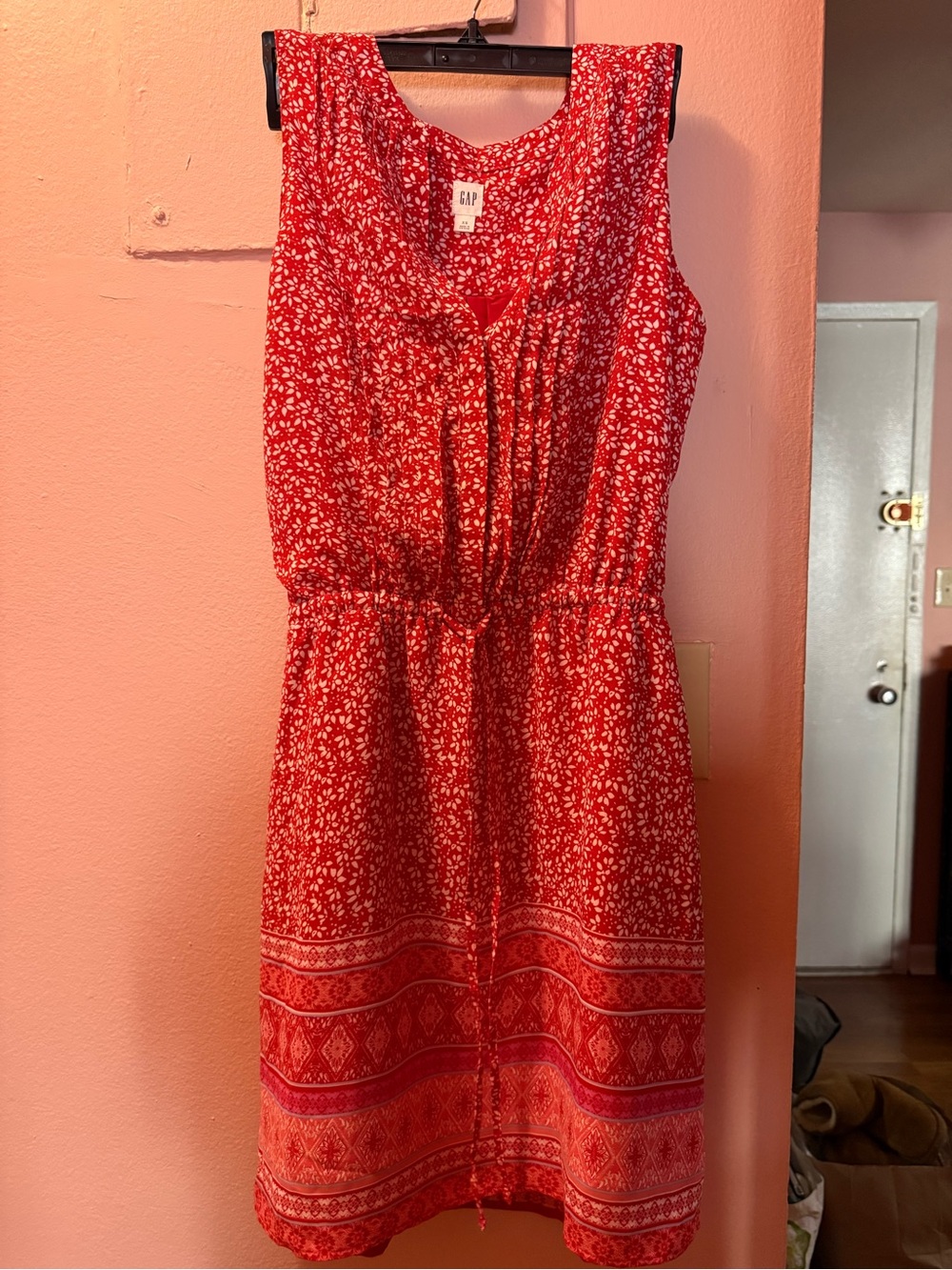 GAP Red Floral Tie-Front Midi Dress